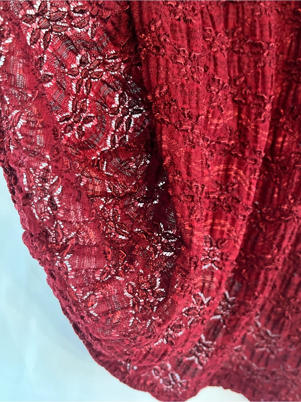 Burgundy Whimsigoth Lace Textured Short Sleeve Top L - Picture 5 of 9